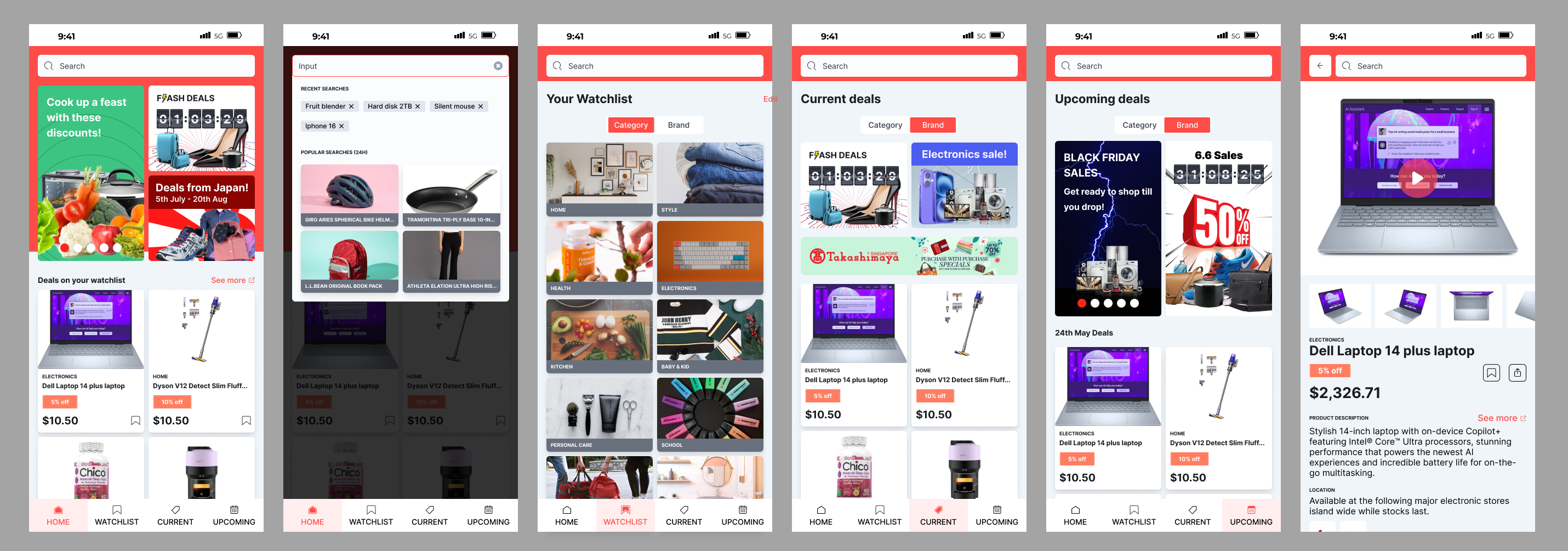 App screens